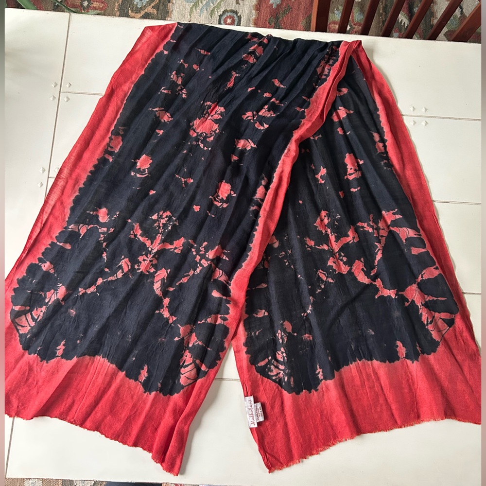 Madhubani Red and Black Artistic Scarf, wool and silk